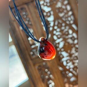 SOLD Natural Indonesian UV BLUE AMBER Crystal Gemstone Leather Necklace Sumatran